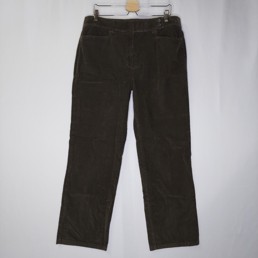 Talbots Vtg Corduroy Pants Womens 18 Brown-Green Pocket Button Zip Grunge 90s